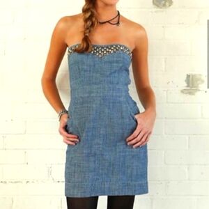 Free People  denim tube mini dress with studded bust